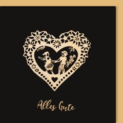 Scherenschnittkarte Holz Blumenherz mit Paar Alles Gute