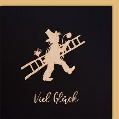 Scherenschnittkarte Holz Kaminfeger Viel Glück