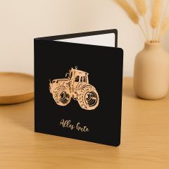 Carte découpée en bois Tracteur Alles Gute