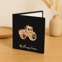 Carte découpée en bois Tracteur Meilleures Voeux