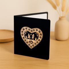 Carte découpée en bois Cœur Couple avec enfants