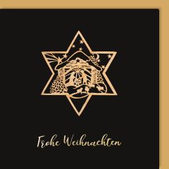 Carte découpée en bois - Crèche étoilée Frohe Weihnachten 