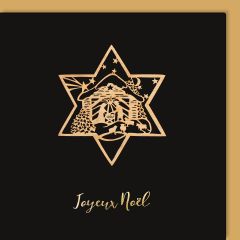 Carte découpée en bois - Crèche étoilée Joyeux Noël 