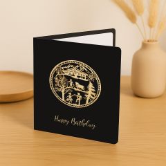 Scherenschnittkarte Holz Traditionell oval Happy Birthday