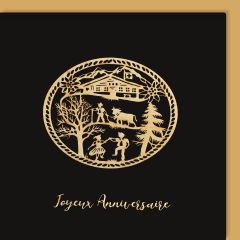Scherenschnittkarte Holz Traditionell oval Joyeux Anniversaire