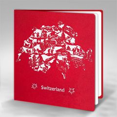 Scherenschnitt-Karte Landkarte Schweiz Switzerland rot weiss
