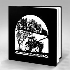 Scherenschnitt-Karte Traktor schwarz weiss