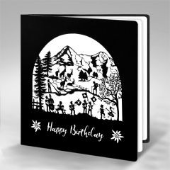Scherenschnitt-Karte Musik & Fahnenschwinger Happy Birthday schwarz weiss
