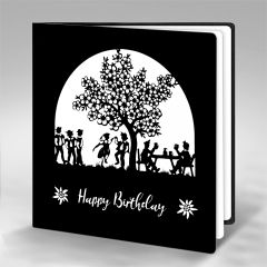 Scherenschnitt-Karte Geburtstagsfest Happy Birthday schwarz weiss