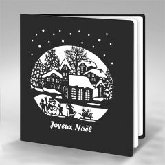 Scherenschnitt-Karte Kirche in Dorf Joyeux Noël schwarz weiss