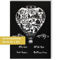 Scherenschnitt-Karte XL Ballon schwarz weiss