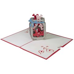 3D Pop-up-Karte Glas mit Herzen