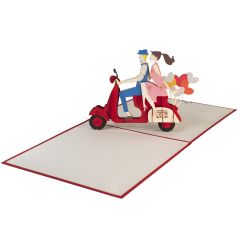3D Pop-up-Karte Liebespaar auf Vespa rot