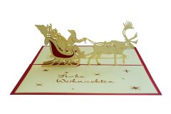 3D Pop-up-Karte Rentier und Schlitten Frohe Weihnachten rot