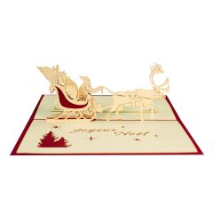 Carte 3D Pop-up Père Noël et renne Joyeux Noël rouge