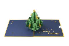 3D Pop-up-Karte Weihnachtsbaum Frohe Festtage blau und gold