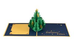 3D Pop-up-Karte Weihnachtsbaum Joyeuses Fêtes blau und gold