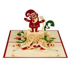 Carte 3D Pop-up Chantant Père Noël rouge Merry Christmas