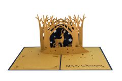 3D Pop-up-Karte Hirsch im Wald Merry Christmas blau