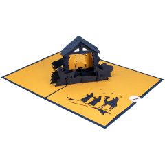 Carte 3D Pop-up Naissance de Jésus bleu et d or