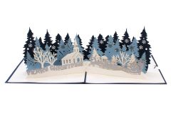 3D Pop-up-Karte Karte Santa im Wald Merry Christmas blau