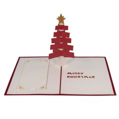 Carte 3D Pop-up Arbre de Noël en bois rouge Merry Christmas