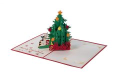 3D Pop-up-Karte Karte Baum mit Katze Merry Christmas rot