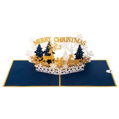 Carte 3D Pop-up cerfs dorés Merry Christmas 
