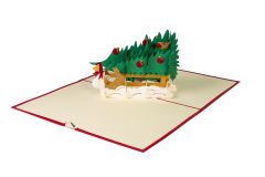 3D Pop-up-Karte Schlitten mit Baum rot