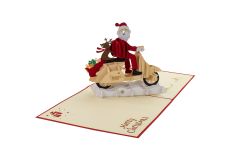 3D Pop-up-Karte Santa auf Vespa rot Merry Christmas