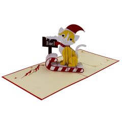 Carte 3D Pop-up Chat de Noël sur un traîneau rouge