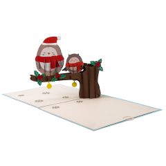 Carte 3D Pop-up Chouettes sur branche Merry Christmas bleu
