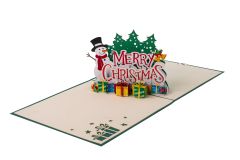 3D Pop-up-Karte Schriftzug Merry Christmas mit Schneemann grün