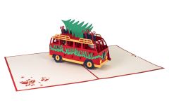 3D Pop-up-Karte VW Bus Frohe Weihnachten rot