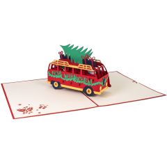 Carte 3D Pop-up 3D VW Bus Noël Joyeux Noël rouge