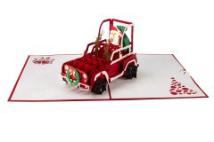 3D Pop-up-Karte Nikolaus im Auto rot