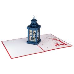 Carte 3D Pop-up Laterne de Noël rouge