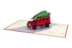 3D Pop-up-Karte Landrover und Baum rot Merry Christmas