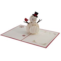 Carte 3D Pop-up Bonhomme de neige rouge