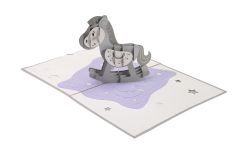 3D Pop-up-Karte Schaukelpferdchen grau