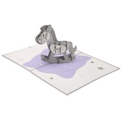 3D Pop-up-Karte Schaukelpferdchen grau