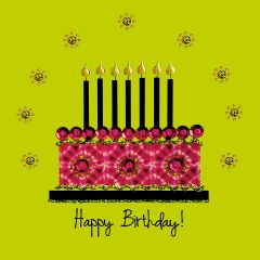 **Handpainted Jaab-Karte Batik Birthday Cake ass. in versch. Farben