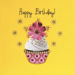 **Handpainted Jaab-Karte  Birthday cupcake Happy Birthday ass. in versch. Farben