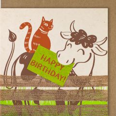 Organic Paper Card vache et chat Happy Birthday