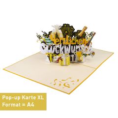 3D Pop-up-Karte XL Herzlichen Gl&uuml;ckwunsch schwarz gelb