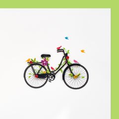 Carte Quilling Bicyclette avec des oiseaux et des fleurs