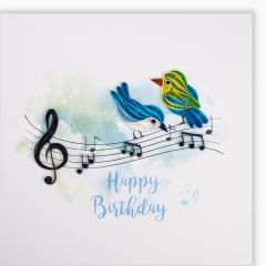 Quilling-Karte Premium Vögel auf Notenlinie Happy Birthday