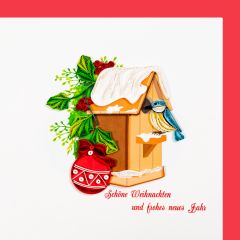 Quilling-Karte Xmas Vogelhäuschen Schöne Weihnachten