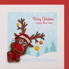 Quilling-Karte Rentier mit Kugeln Merry Christmas