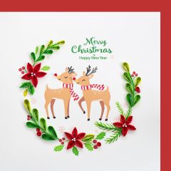 Quilling-Karte Rentiere im Weihnachtskranz Merry Christmas